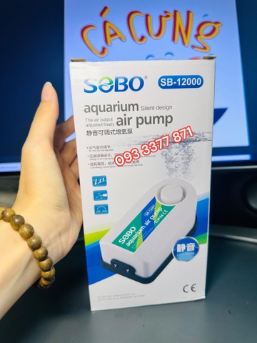 Máy sủi oxy 2 vòi siêu êm Sobo SB-12000 | Máy sục oxi 2 vòi cho bể cá cảnh (Hàng Công Ty)