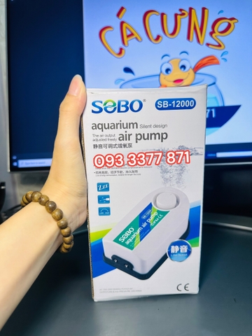 Máy sủi oxy 2 vòi siêu êm Sobo SB-12000 | Máy sục oxi 2 vòi cho bể cá cảnh (Hàng Công Ty)