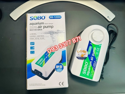 Máy sủi oxy 2 vòi siêu êm Sobo SB-12000 | Máy sục oxi 2 vòi cho bể cá cảnh (Hàng Công Ty)