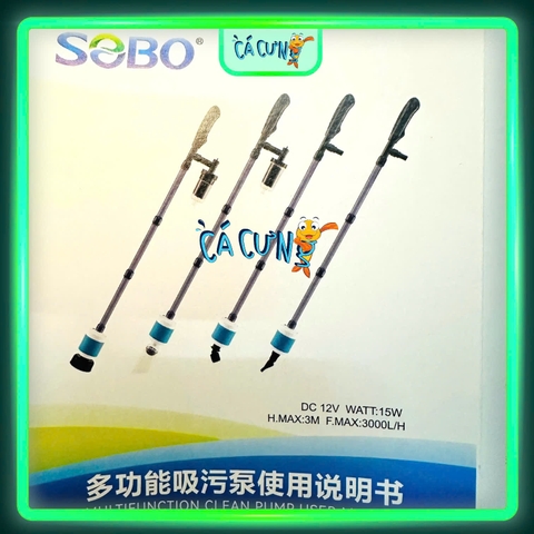 Máy Hút Vệ Sinh Hồ Cá Sobo DC 12V Chống Giật Điều Chỉnh Lưu Lượng BO-078 & BO-028 BO-058 (Hàng CTY))