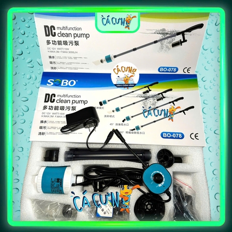 Máy Hút Vệ Sinh Hồ Cá Sobo DC 12V Chống Giật Điều Chỉnh Lưu Lượng BO-078 & BO-028 BO-058 (Hàng CTY))