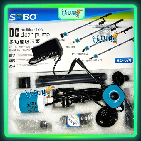 Máy Hút Vệ Sinh Hồ Cá Sobo DC 12V Chống Giật Điều Chỉnh Lưu Lượng BO-078 & BO-028 BO-058 (Hàng CTY))