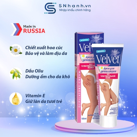 Kem tẩy lông Velvet Hoa Cúc, Oliu, Vitamin E cho da nhạy cảm Tuýp 100ml