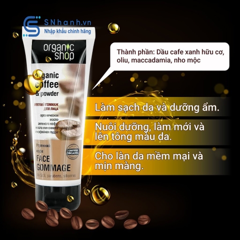 [BẢN NGA] Tẩy tế bào chết mặt  Face Cafe Gommage Organic Shop 75ml