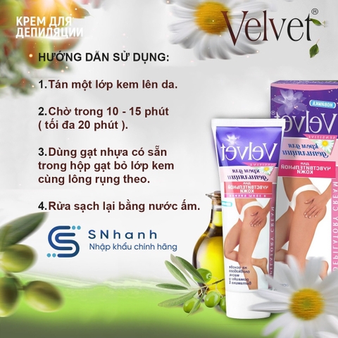 Kem tẩy lông Velvet Hoa Cúc, Oliu, Vitamin E cho da nhạy cảm Tuýp 100ml