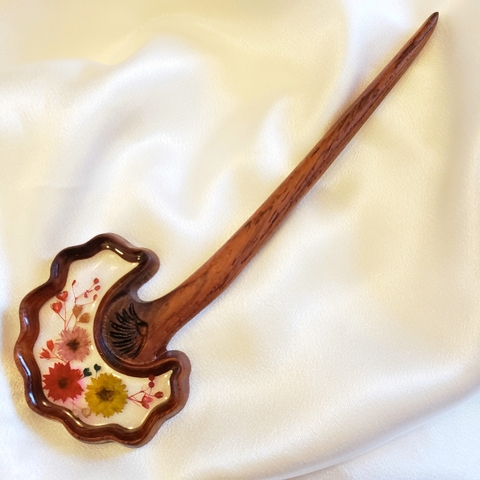 Trâm cài tóc gỗ- resin- hoa khô 67