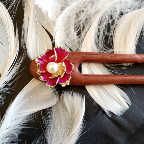 Trâm gỗ cài tóc HOA SƠN HỒNG TÍM