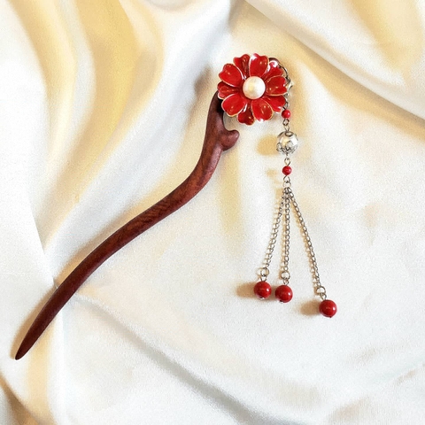 Trâm cài tóc tua rua hoa đỏ