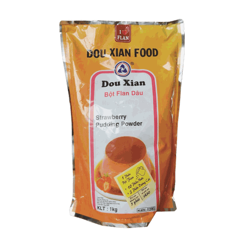 Bột pudding DÂU Dou Xian 1kg (12 Bịch/T)