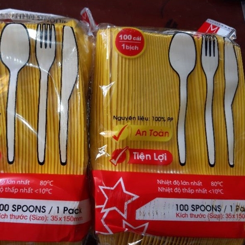 Muỗng nhựa VÀNG 15CM GT 100 cái (50 Bịch/T)