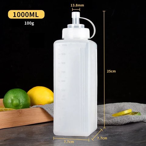 Chai sốt nhựa VUÔNG cao cấp vòi rộng 1000ml