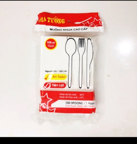 Muỗng nhựa TRẮNG 15CM GT 100 cái (50 Bịch/T)