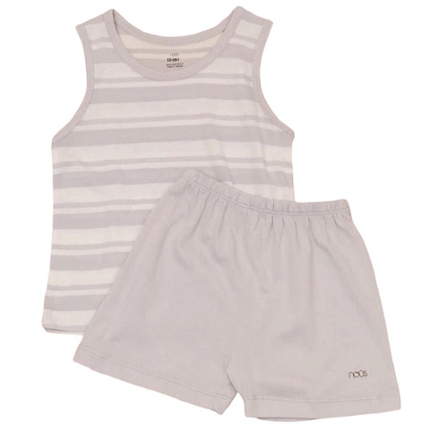 Bộ Nous 12-18M ba lỗ kẻ trắng ghi