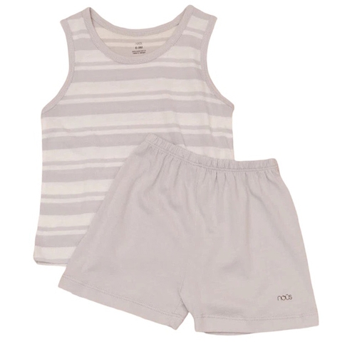 Bộ Nous 6-9M ba lỗ kẻ trắng ghi