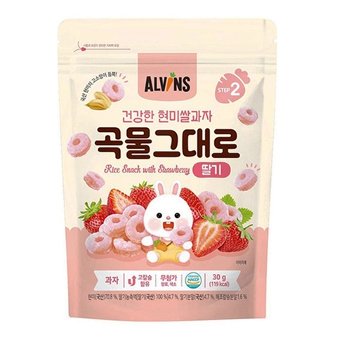 Bánh gạo lứt hữu cơ vị dâu Alvins 7M+ 30g