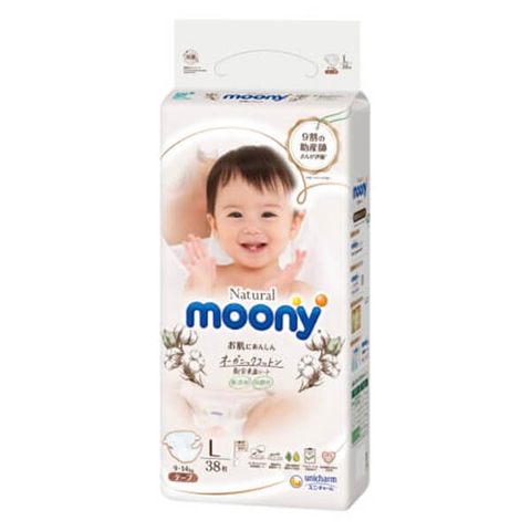 Bỉm - Tã dán Moony Natural size L 38 miếng (9-14kg)