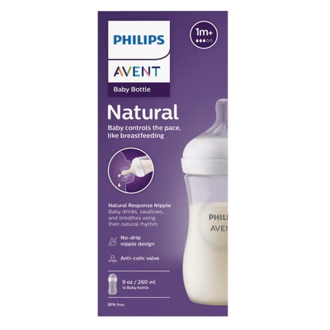Bình sữa Philips Avent 260ml mô phỏng tự nhiên kèm núm 1M+