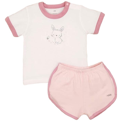 Bộ cài vai cộc Nous hồng trắng hình thỏ 9M