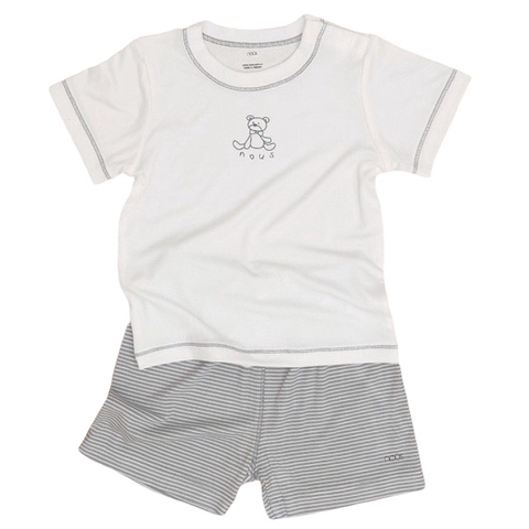 Bộ cài vai Nous cộc kẻ ghi trắng hình gấu 6M