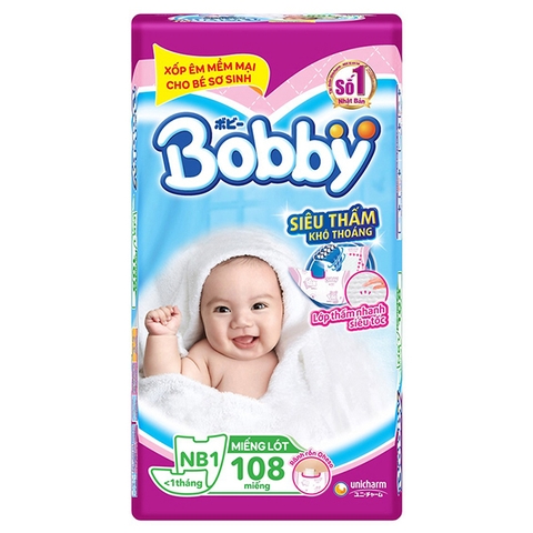 Miếng lót Bobby size Newborn 1 108 miếng (dưới 5kg) - (giao bao bì ngẫu nhiên)