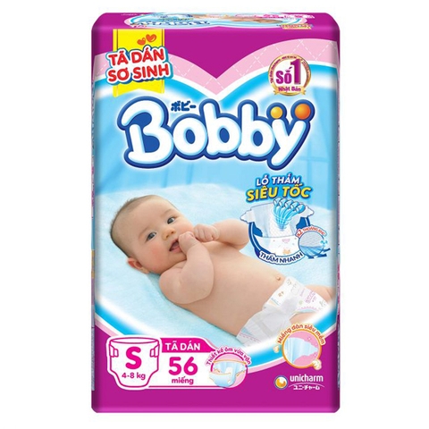 Bỉm - Tã dán Bobby size S 56 miếng (4-8kg) - (giao bao bì ngẫu nhiên)