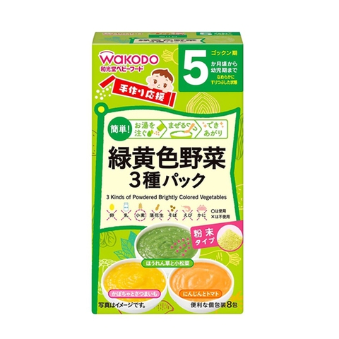 Bột ăn dặm Wakodo 3 vị rau cho bé từ 5 tháng tuổi 16.9g