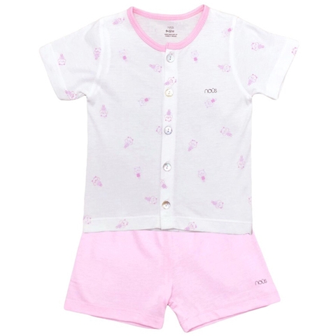 Bộ Nous 9-12M cài thẳng cộc trắng hồng hoạ tiết