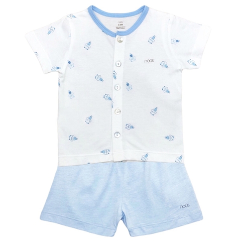 Bộ Nous 3-6M cài thẳng cộc trắng xanh hoạ tiết