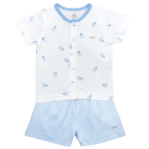 Bộ Nous 9-12M cài thẳng cộc trắng xanh hoạ tiết