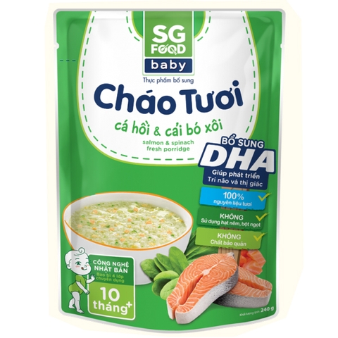 Cháo tươi baby SG Food cá hồi cải bó xôi cho bé từ 10 tháng tuổi 240g