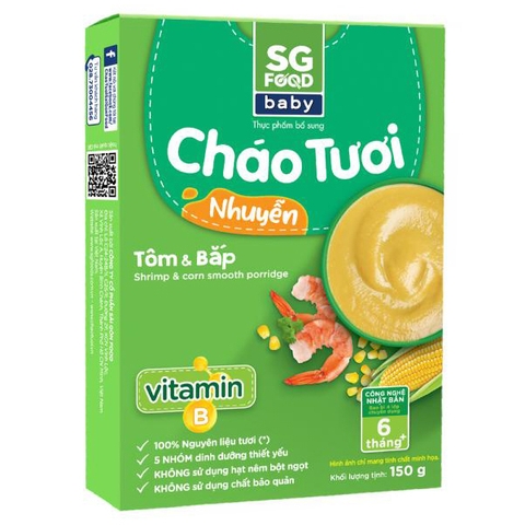 Cháo tươi nhuyễn Sài Gòn Food tôm và bắp cho bé từ 6 tháng tuổi 150g