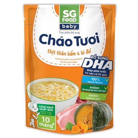 Cháo tươi baby SG Food thịt thăn bằm bí đỏ cho bé từ 10 tháng tuổi 240g