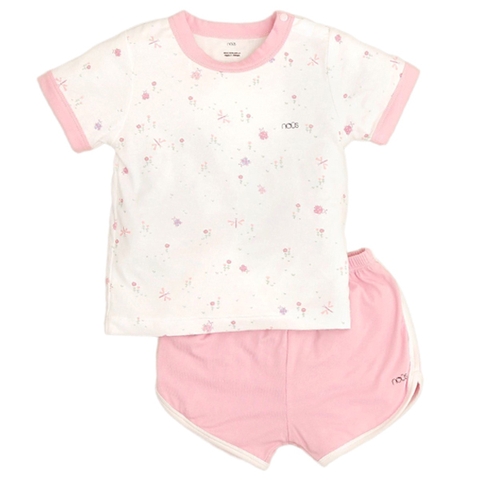 Bộ Nous cài vai cộc trắng hồng hình vừơn hoa 2Y