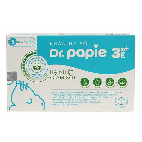 Khăn lau hạ sốt Dr. Papie 3M+ 5 túi x 5 khăn