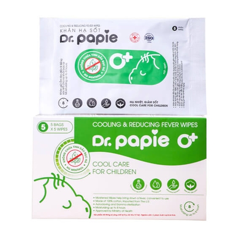 Khăn lau hạ sốt Dr. Papie 0M+ 5 túi x 5 khăn