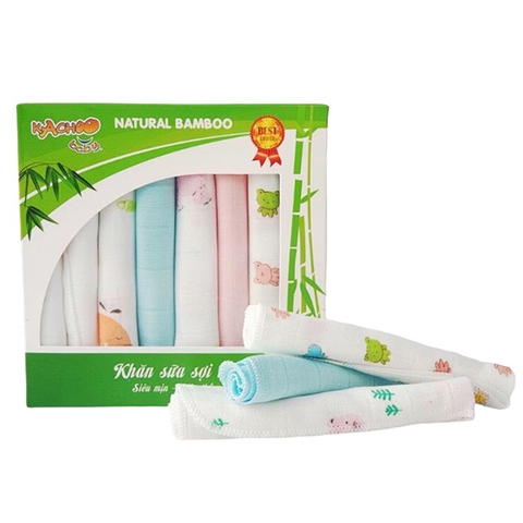 Khăn sữa sợi tre 2 lớp Kachoobaby 30x30cm (Hộp 8 khăn)
