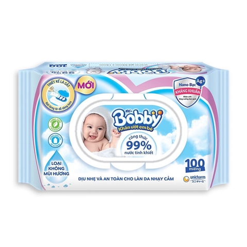 Khăn ướt Bobby không mùi 100 miếng