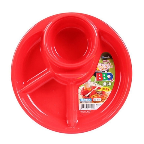 Khay ăn 3 ngăn Inomata kèm khay để cốc, thìa dĩa - Đỏ