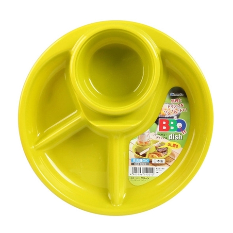 Khay ăn 3 ngăn Inomata kèm khay để cốc, thìa dĩa - Xanh