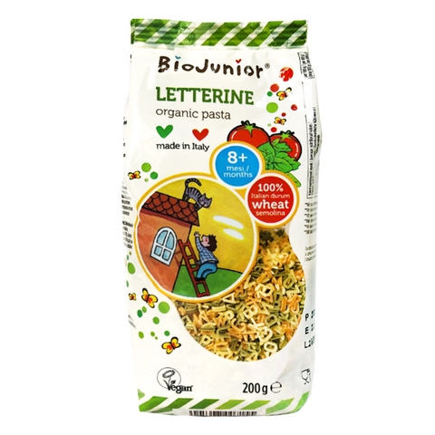 Mì nui ăn dặm Bio Junior hữu cơ hình chữ cái 200g 8M+