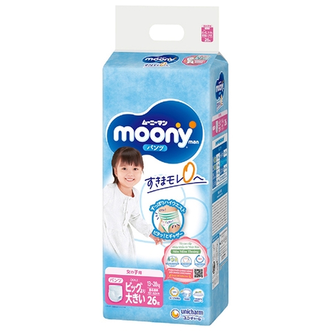 Bỉm - Tã quần Moony bé gái size XXL 26 miếng (13-28kg)
