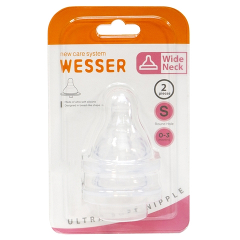 Núm ty thay thế bình sữa Wesser cổ rộn size S (0M+, lỗ tròn)