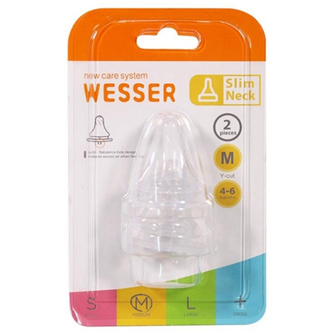 Núm ty thay thế bình sữa Wesser cổ hẹp size M (4M+, Y cut)
