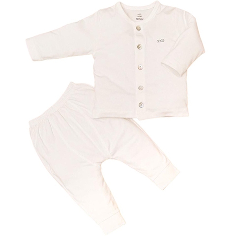 Bộ Nous 6-9M cài thẳng dài Petit trắng