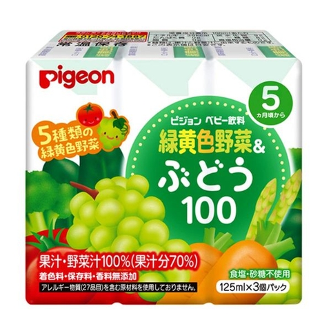 Nước ép Pigeon vị nho và rau xanh cho bé từ 5 tháng tuổi 125ml x 3 hộp