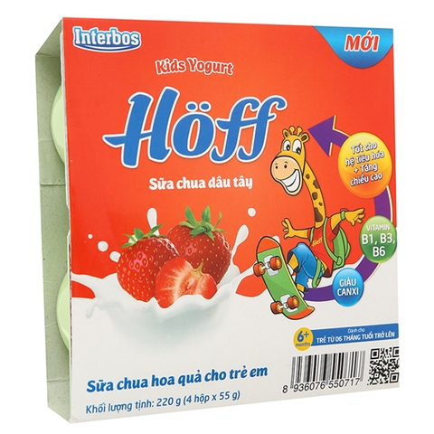 Sữa chua Hoff vị dâu cho bé từ 6 tháng tuổi 55g x 4 hộp