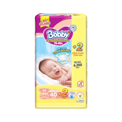 Bỉm - Tã dán Bobby size Newborn 40 miếng (dưới 5kg) - (giao bao bì ngẫu nhiên)