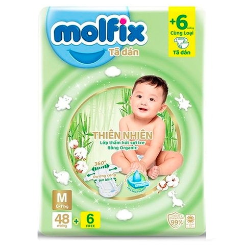 Bỉm - Tã dán Molfix thiên nhiên size M 48 miếng (6-11kg) - (giao bao bì ngẫu nhiên)