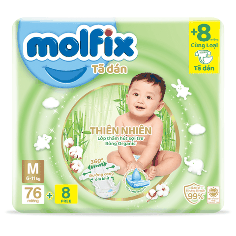 Bỉm - Tã dán Molfix thiên nhiên size M 76 miếng (6-11kg) - (giao bao bì ngẫu nhiên)