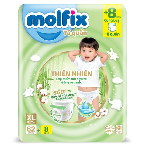 Bỉm - Tã quần Molfix thiên nhiên size XL 62 miếng (12-17kg) - (giao bao bì ngẫu nhiên)